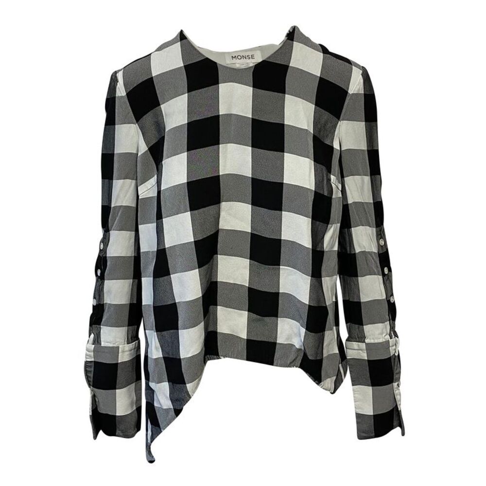 Monse Tartan Asymmetrical Blouse in White Viscose